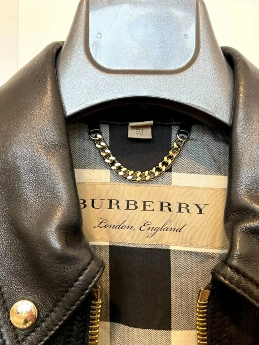 Burberry London Diamond Quilt Lamb Skin Leather Biker Jacket US-6 - Picture 4 of 16